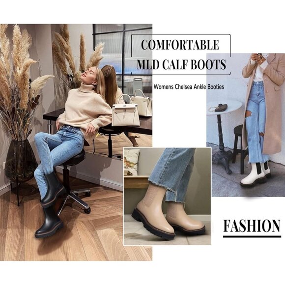 Athlefit Women Black Chelsea Wedge Platform Slip on Lug Sole Elastic Ankle Boot - Picture 6 of 6